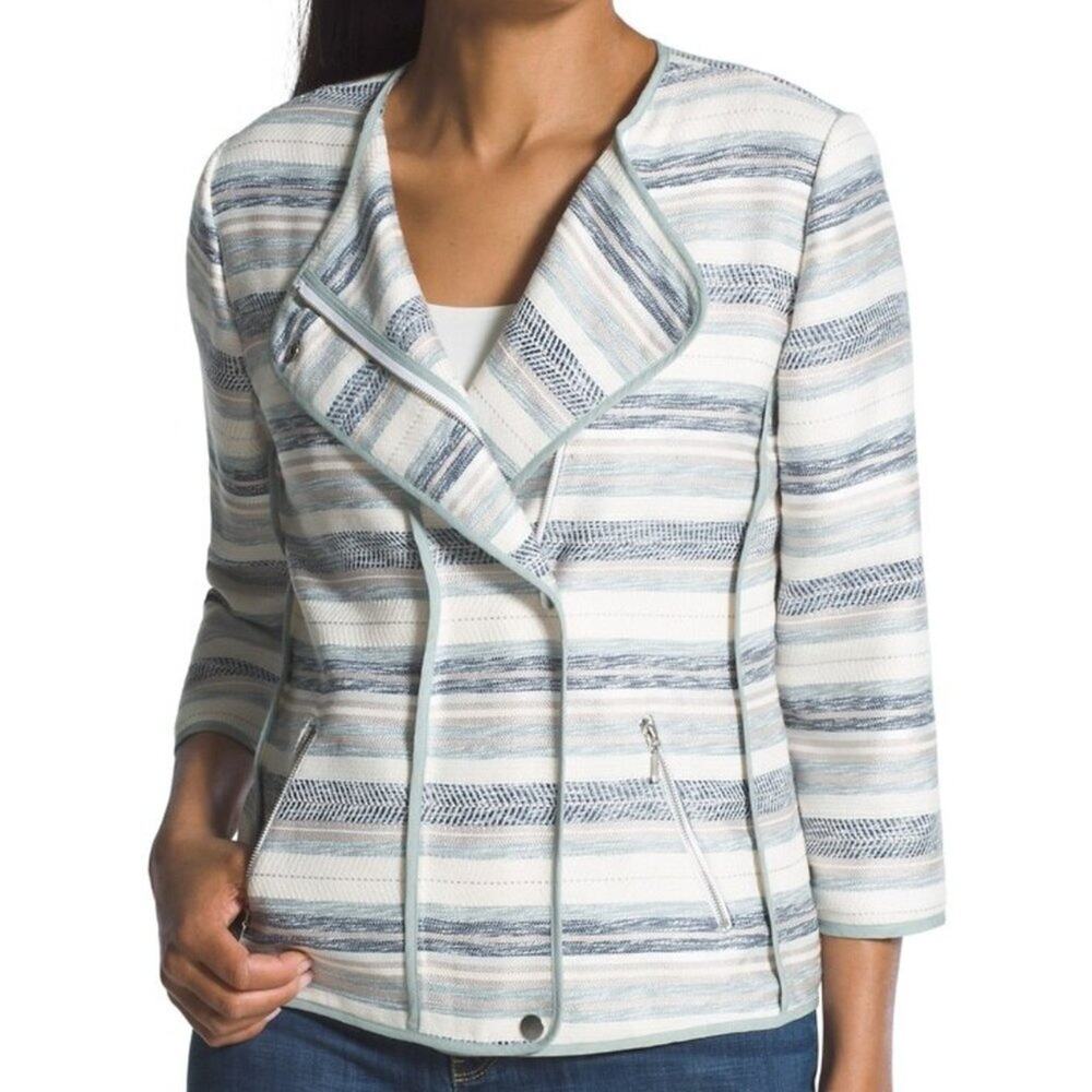Chico's | Ocean Stripe Zip Up Moto Jacket